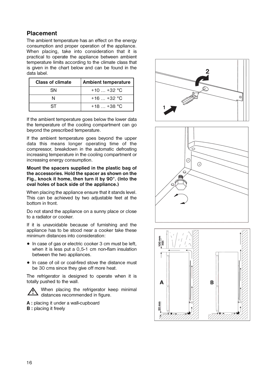 Zanussi ZRB 2941 manual Placement, Class of climate 