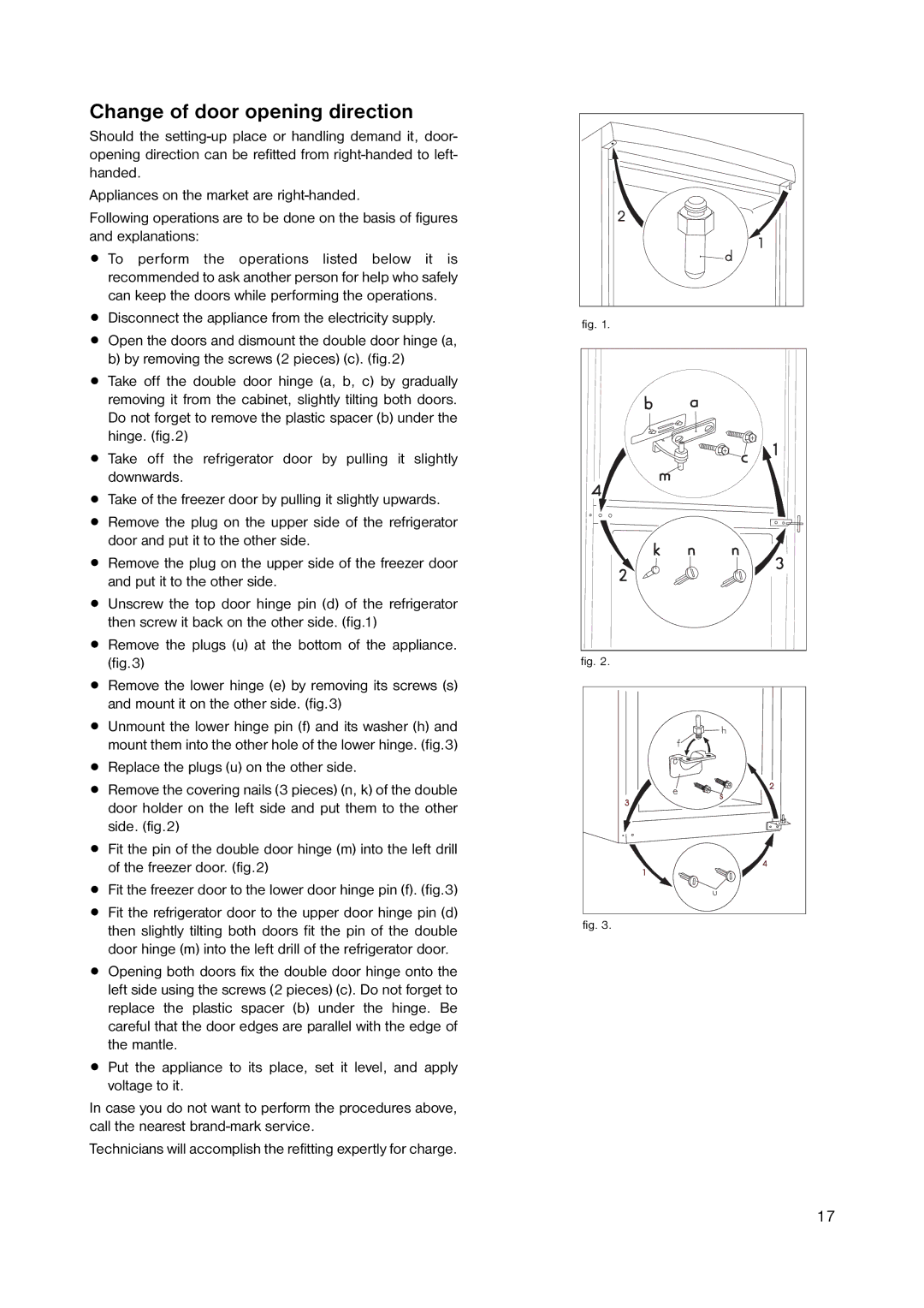 Zanussi ZRB 2941 manual Change of door opening direction 