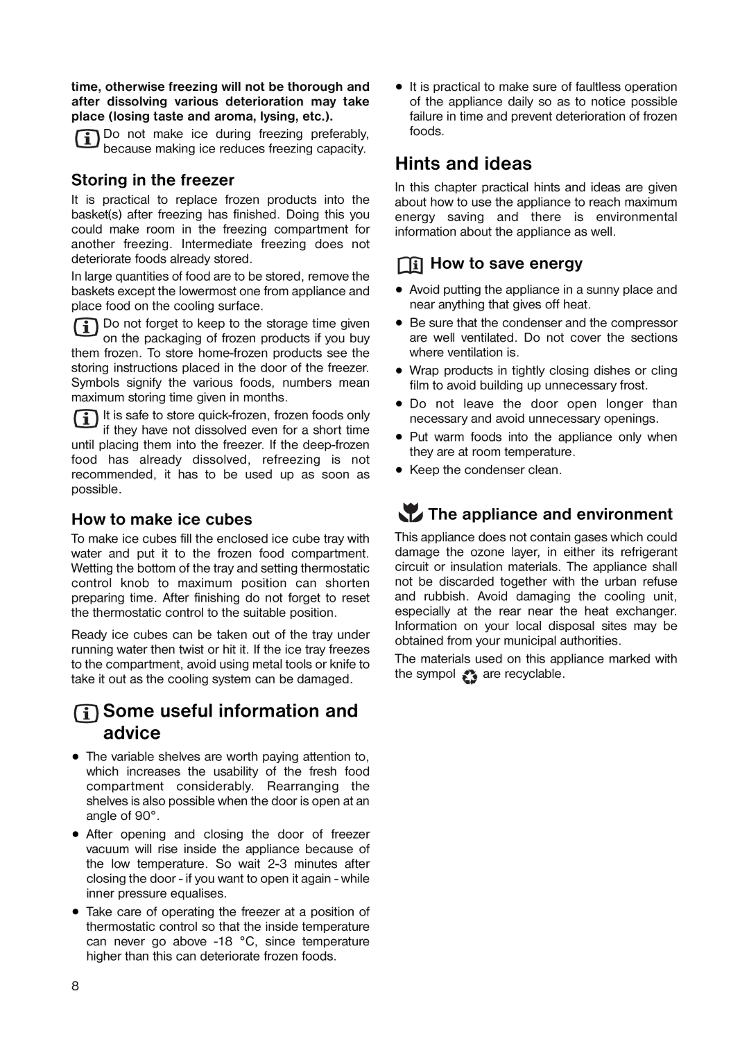 Zanussi ZRB 2941 manual Some useful information and advice, Hints and ideas 