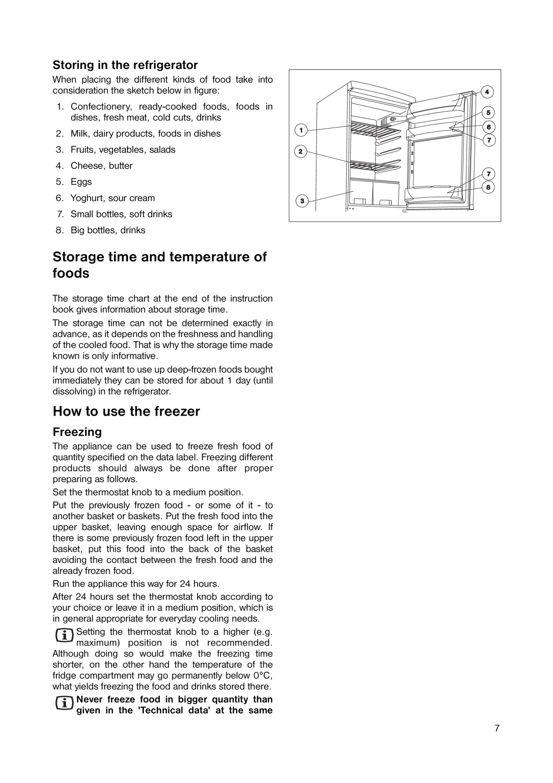Zanussi ZRB 2941 Storage time and temperature of foods, How to use the freezer, Storing in the refrigerator, Freezing 