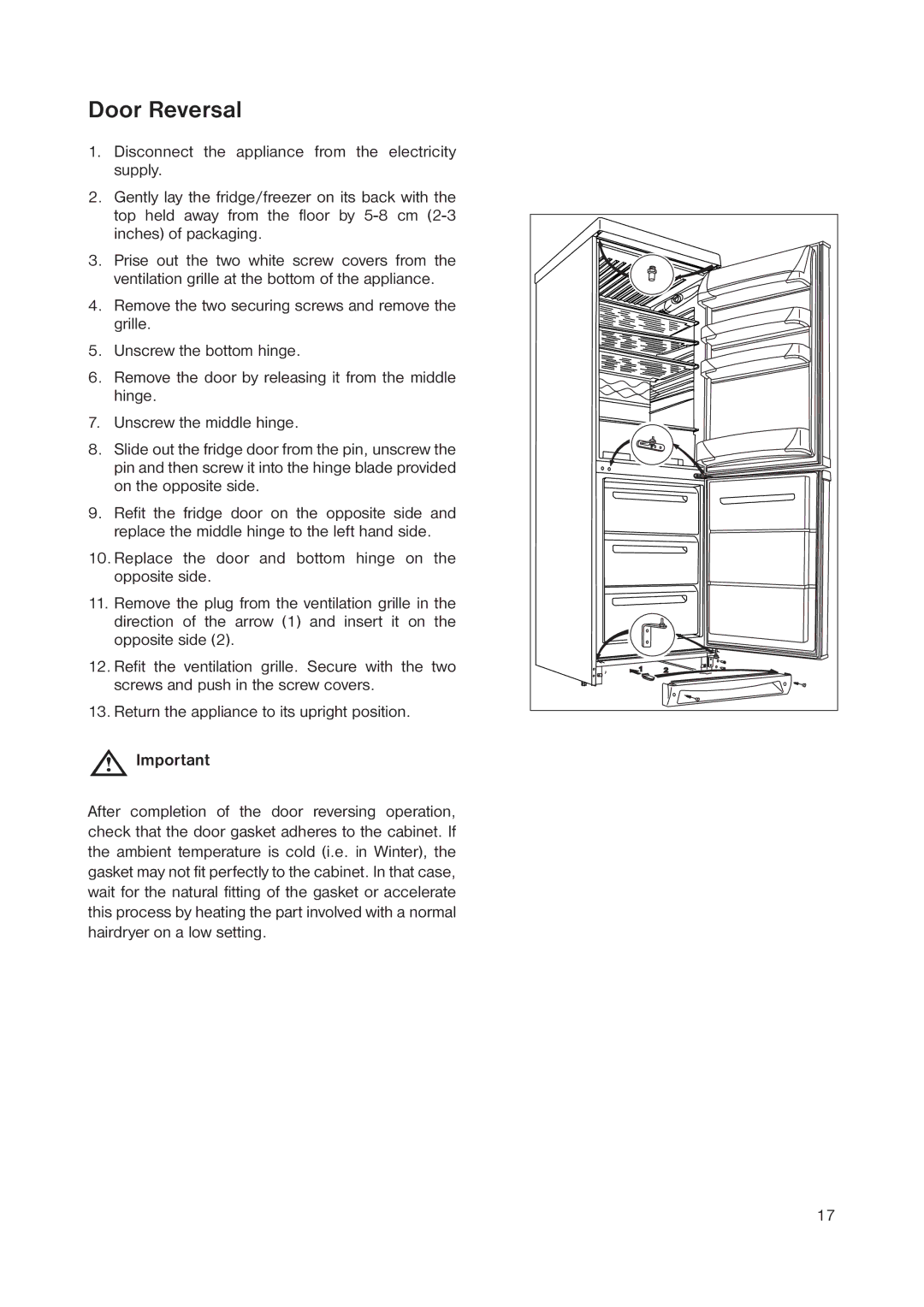 Zanussi ZRB 3041 manual Door Reversal 