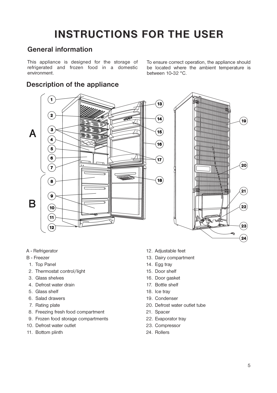 Zanussi ZRB 3041 manual Instructions For The User, General information, Description of the appliance 