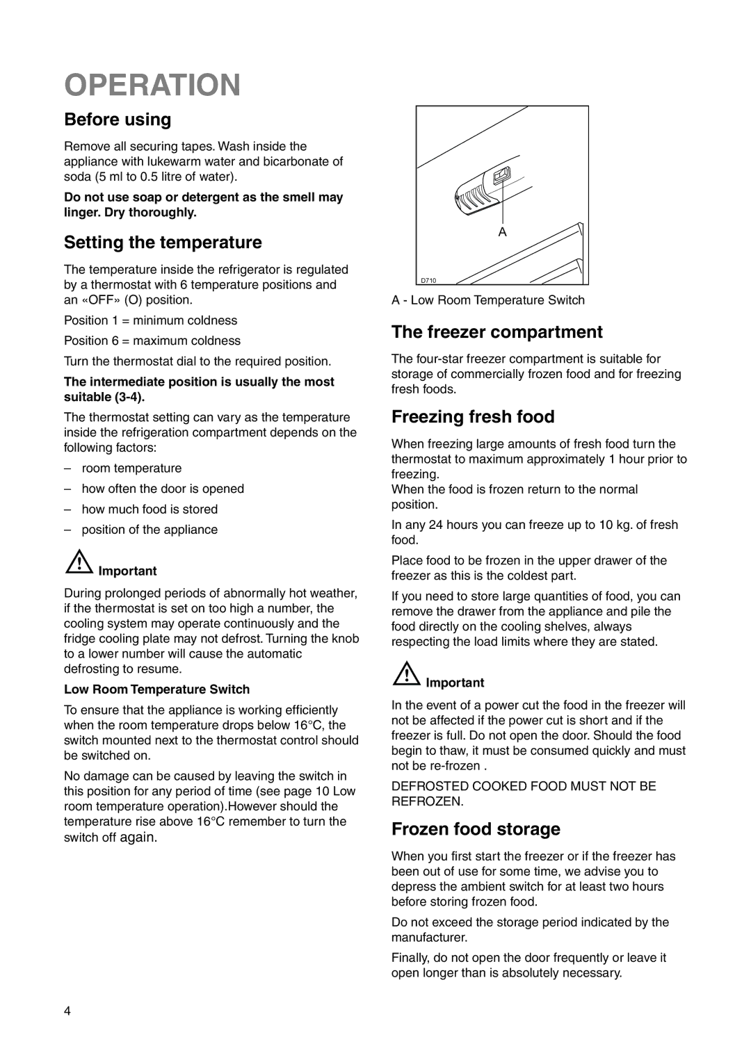 Zanussi ZRB 7825 W user manual Operation 