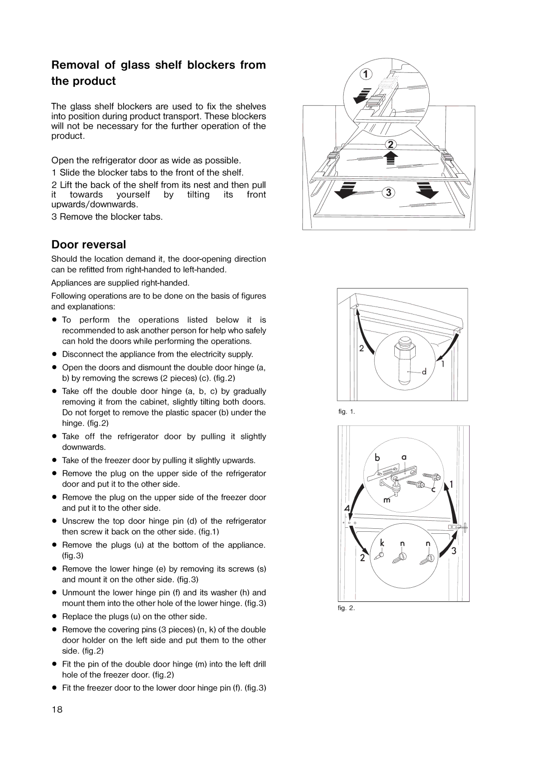 Zanussi ZRB 8441 W manual Removal of glass shelf blockers from the product, Door reversal 