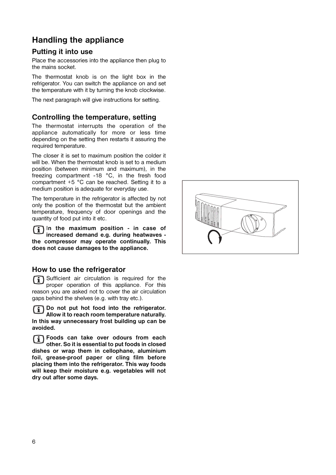 Zanussi ZRB 8441 W manual Handling the appliance, Putting it into use, Controlling the temperature, setting 