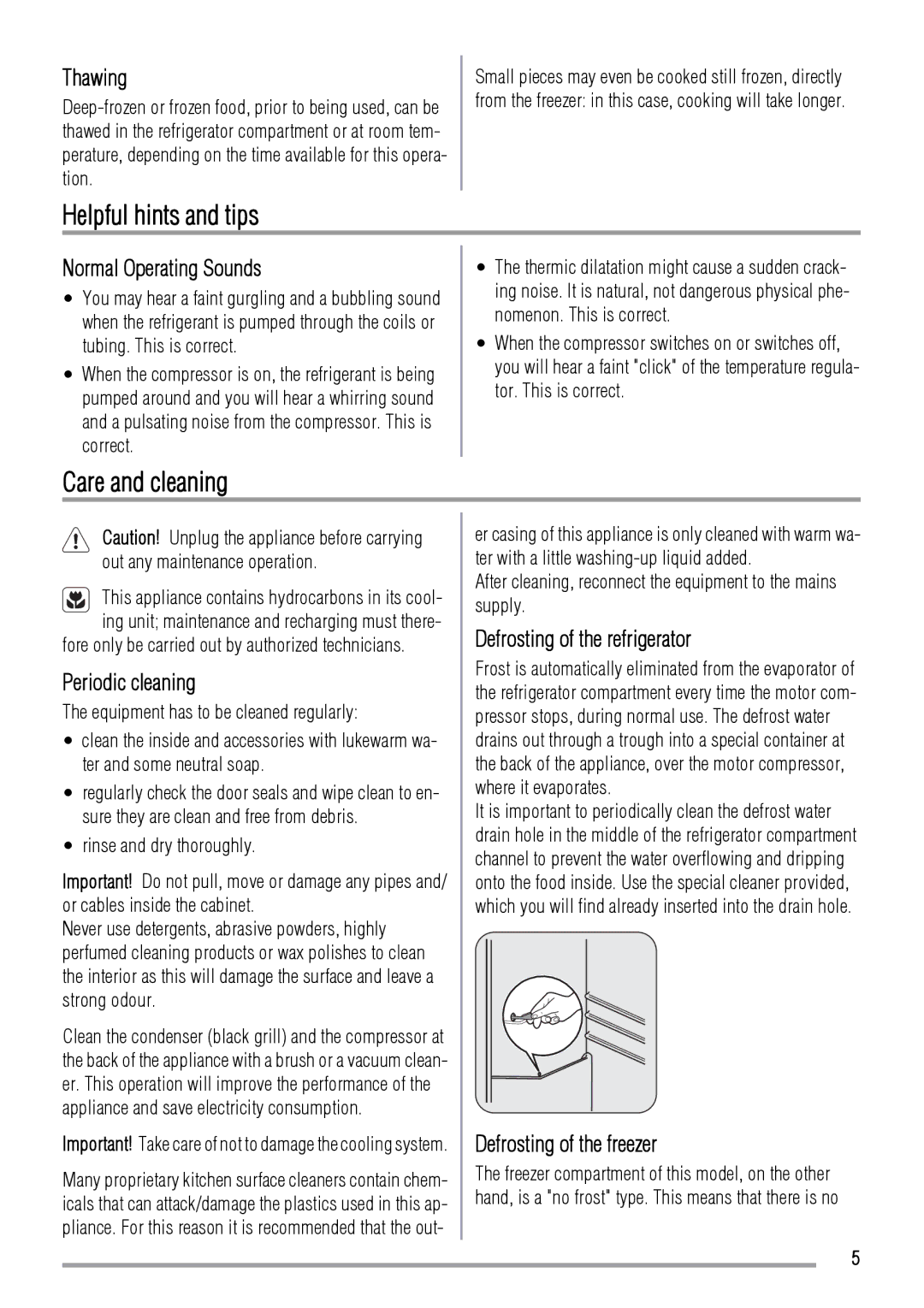 Zanussi ZRB634FW, ZRB632FW user manual Helpful hints and tips, Care and cleaning 