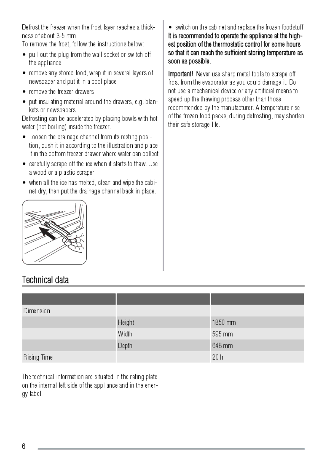 Zanussi ZRB934PW, ZRB934XL user manual Technical data, Remove the freezer drawers, Kets or newspapers 