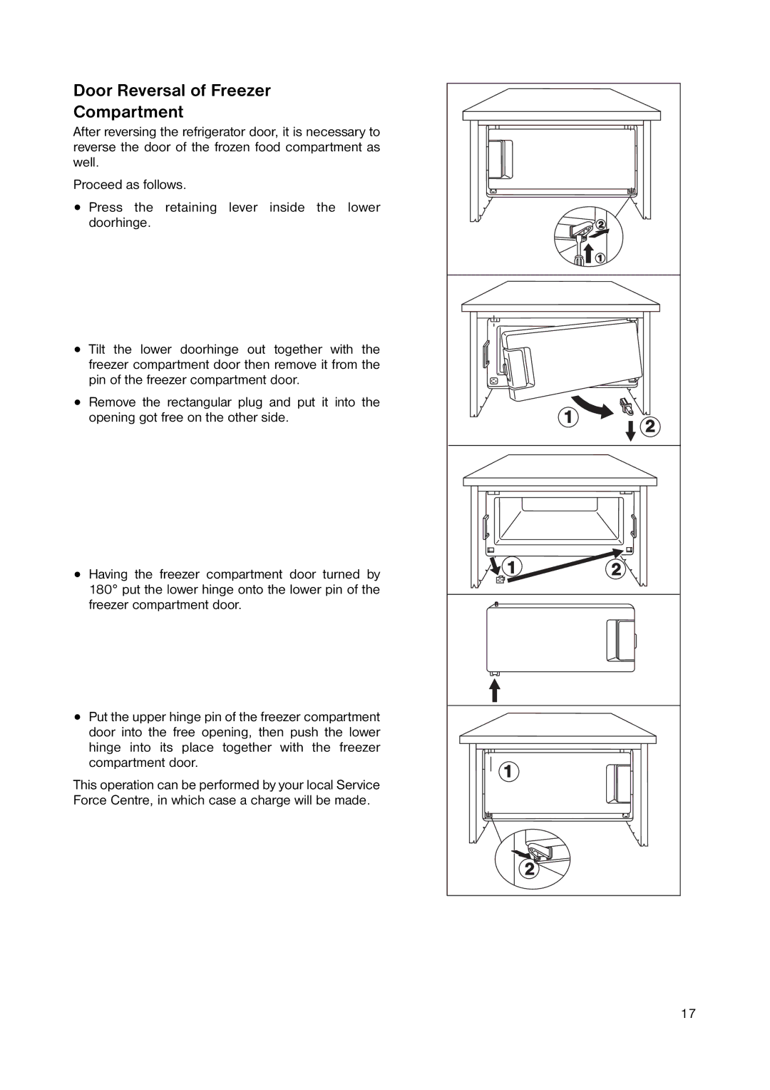 Zanussi ZRC 243W manual Door Reversal of Freezer Compartment 