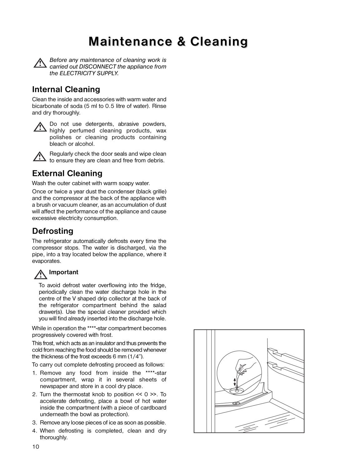 Zanussi ZRC 243W manual Maintenance & Cleaning, Internal Cleaning, External Cleaning, Defrosting 