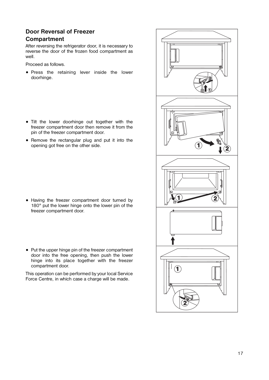 Zanussi ZRC 243W manual Door Reversal of Freezer Compartment 
