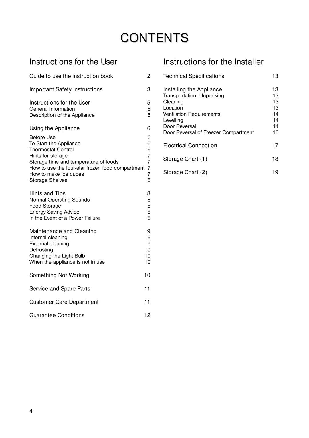 Zanussi ZRC 7446 manual Contents 