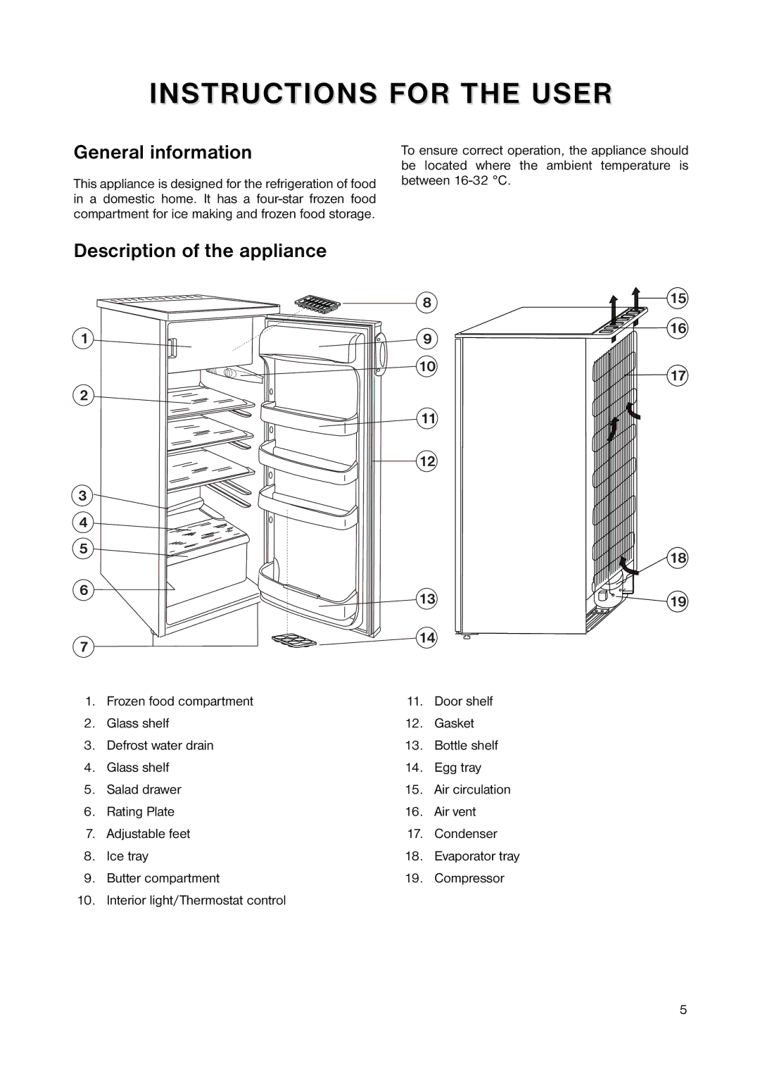 Zanussi ZRC 7446 manual General information, Description of the appliance 