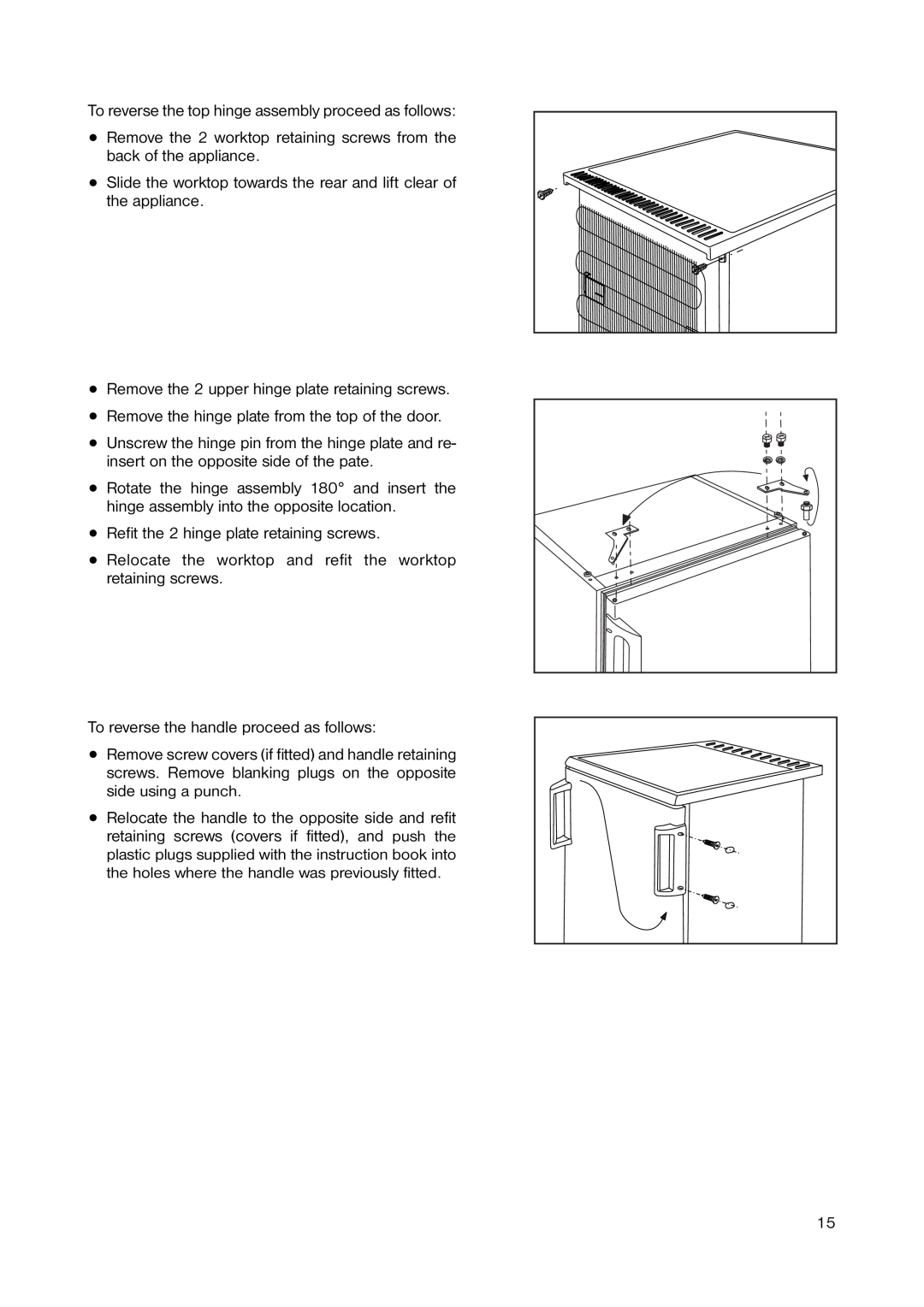 Zanussi ZRC 7446 manual To reverse the top hinge assembly proceed as follows 
