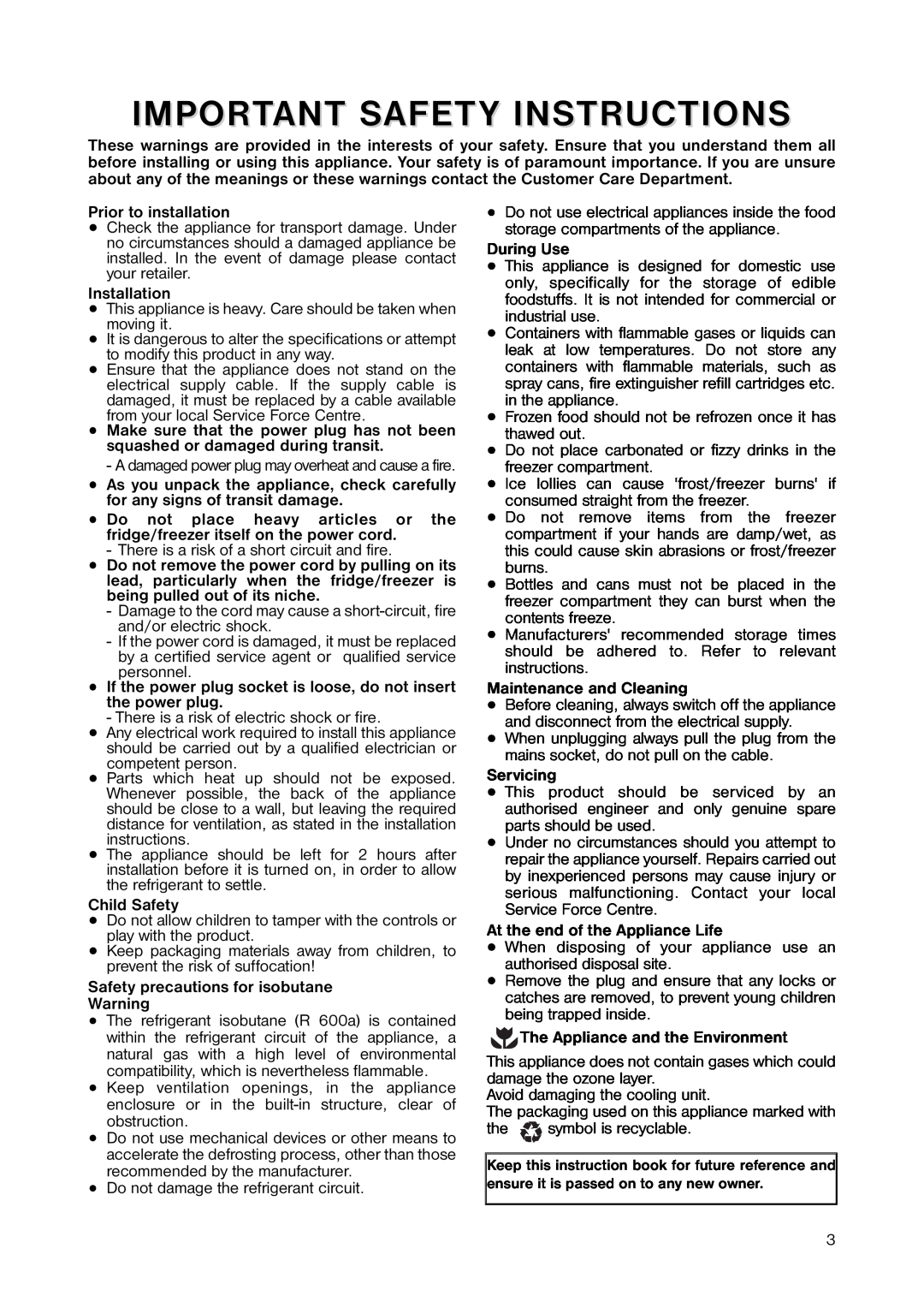 Zanussi ZRC 7446 manual Important Safety Instructions 
