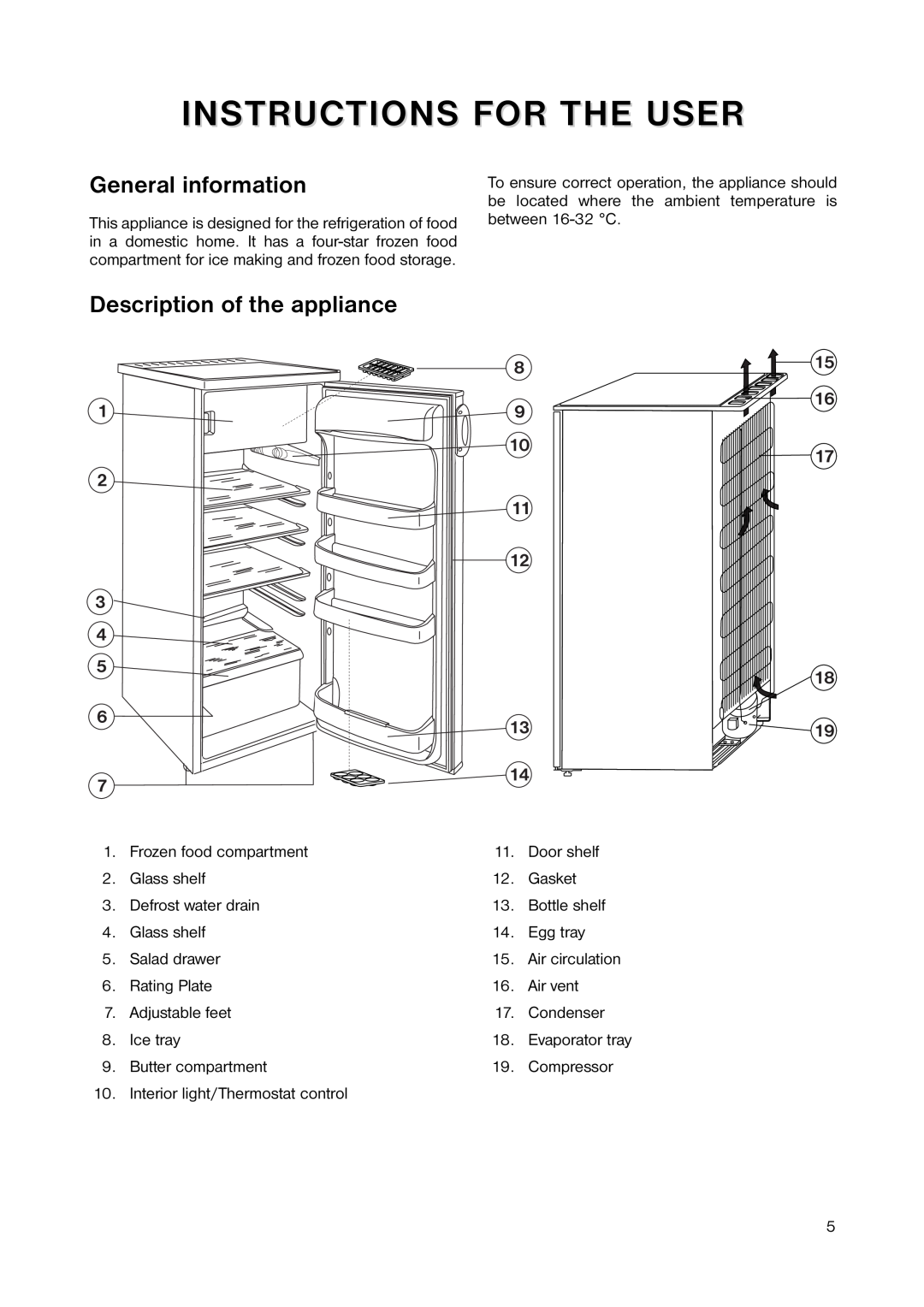 Zanussi ZRC 7446 manual Instructions For The User, General information, Description of the appliance 