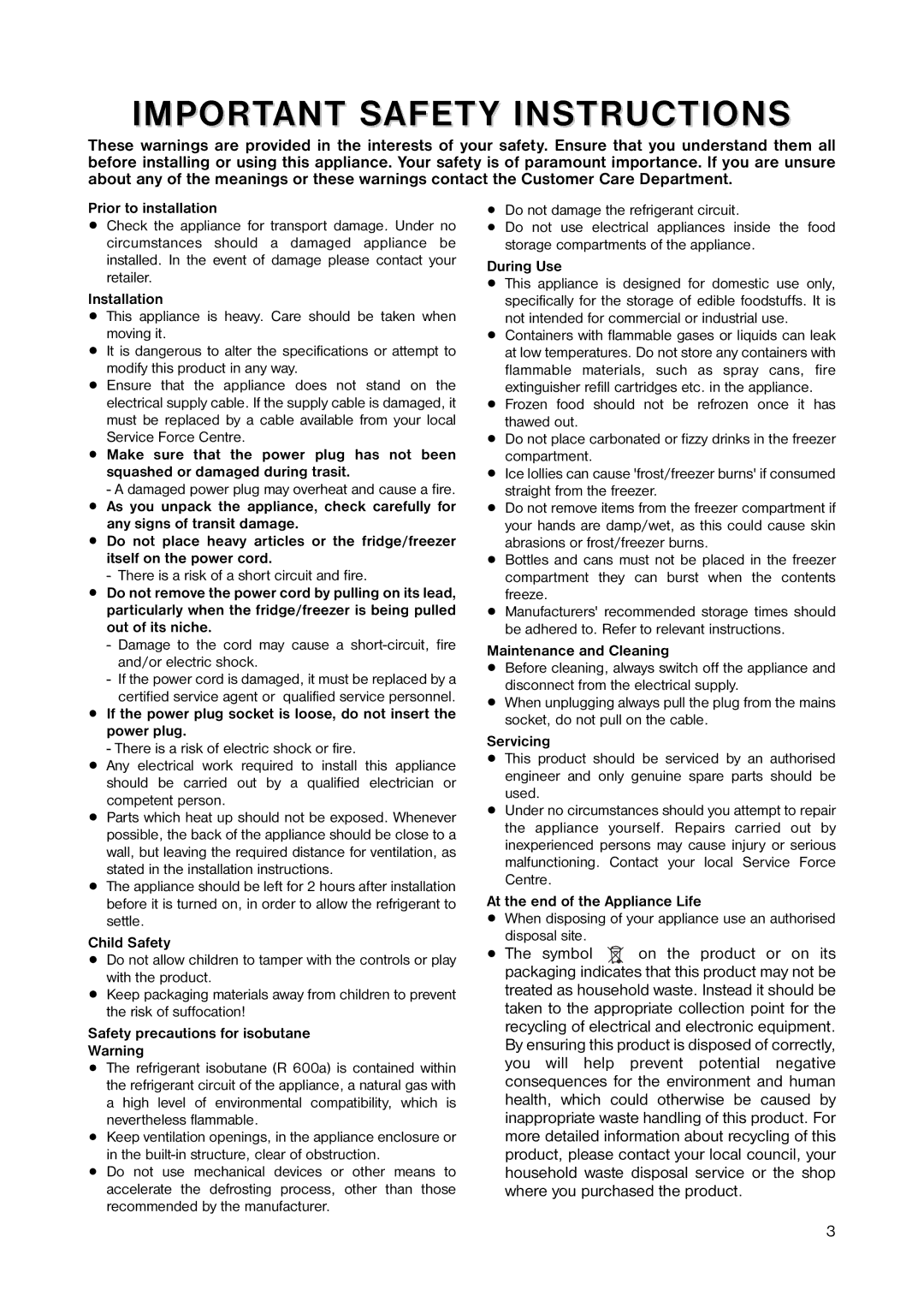 Zanussi ZRD 183 W manual Important Safety Instructions 