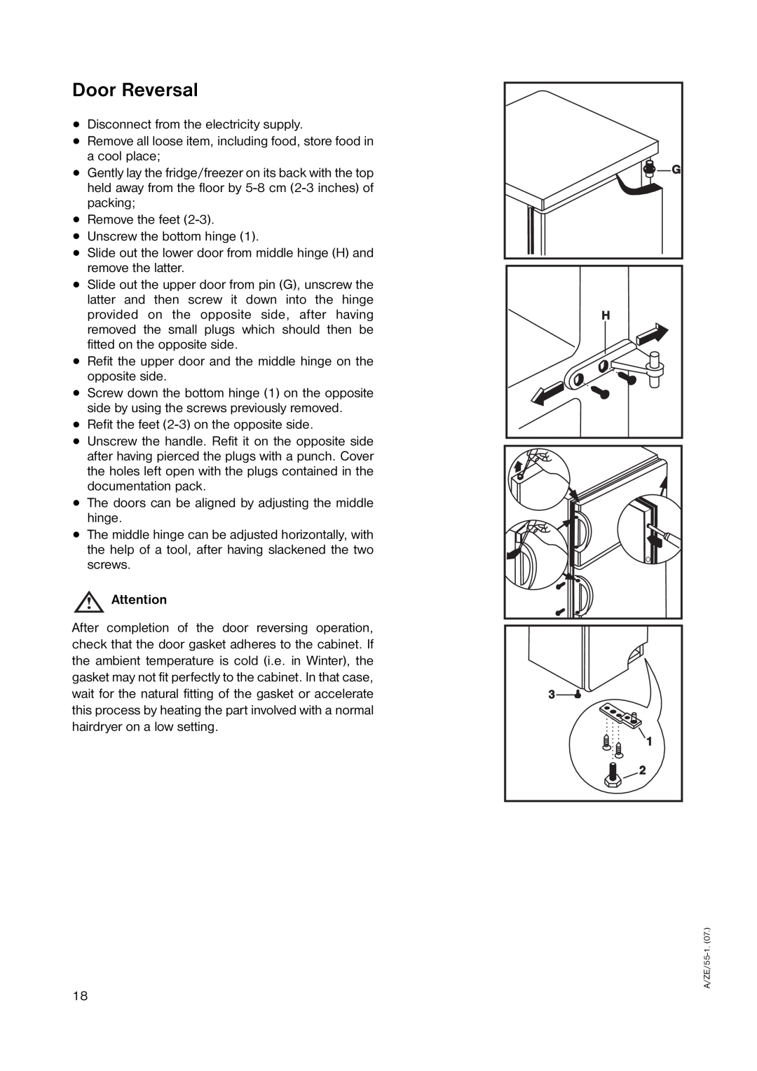 Zanussi ZRD 185W1 manual Door Reversal 