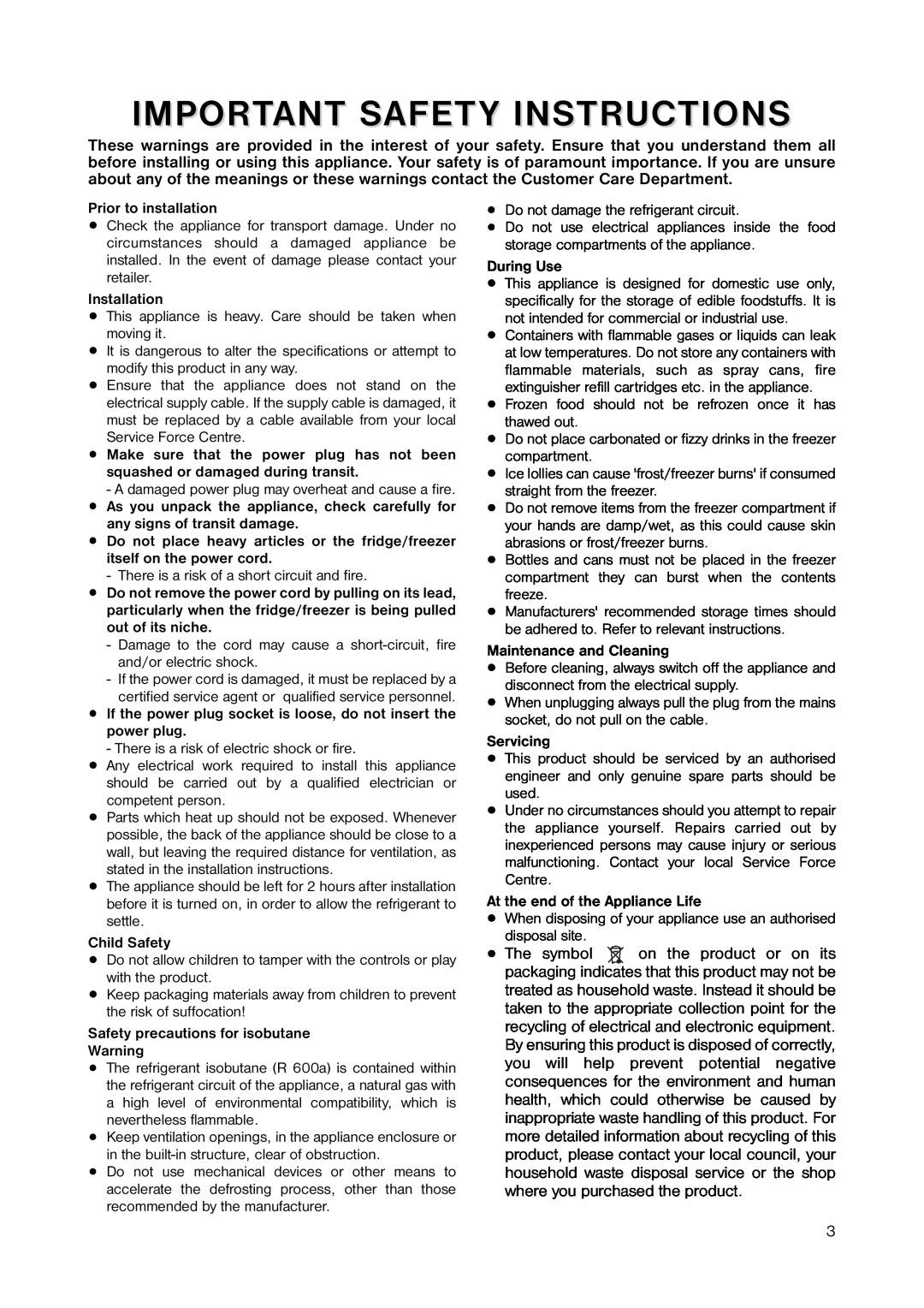 Zanussi ZRD 185W1 manual Important Safety Instructions 