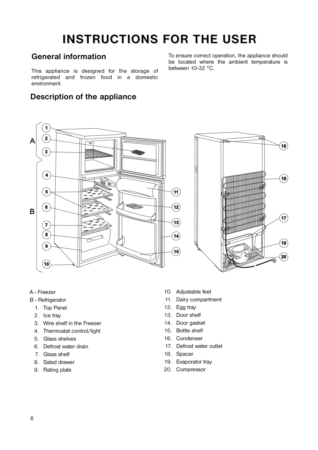 Zanussi ZRD 185W1 manual Instructions For The User, General information, Description of the appliance 