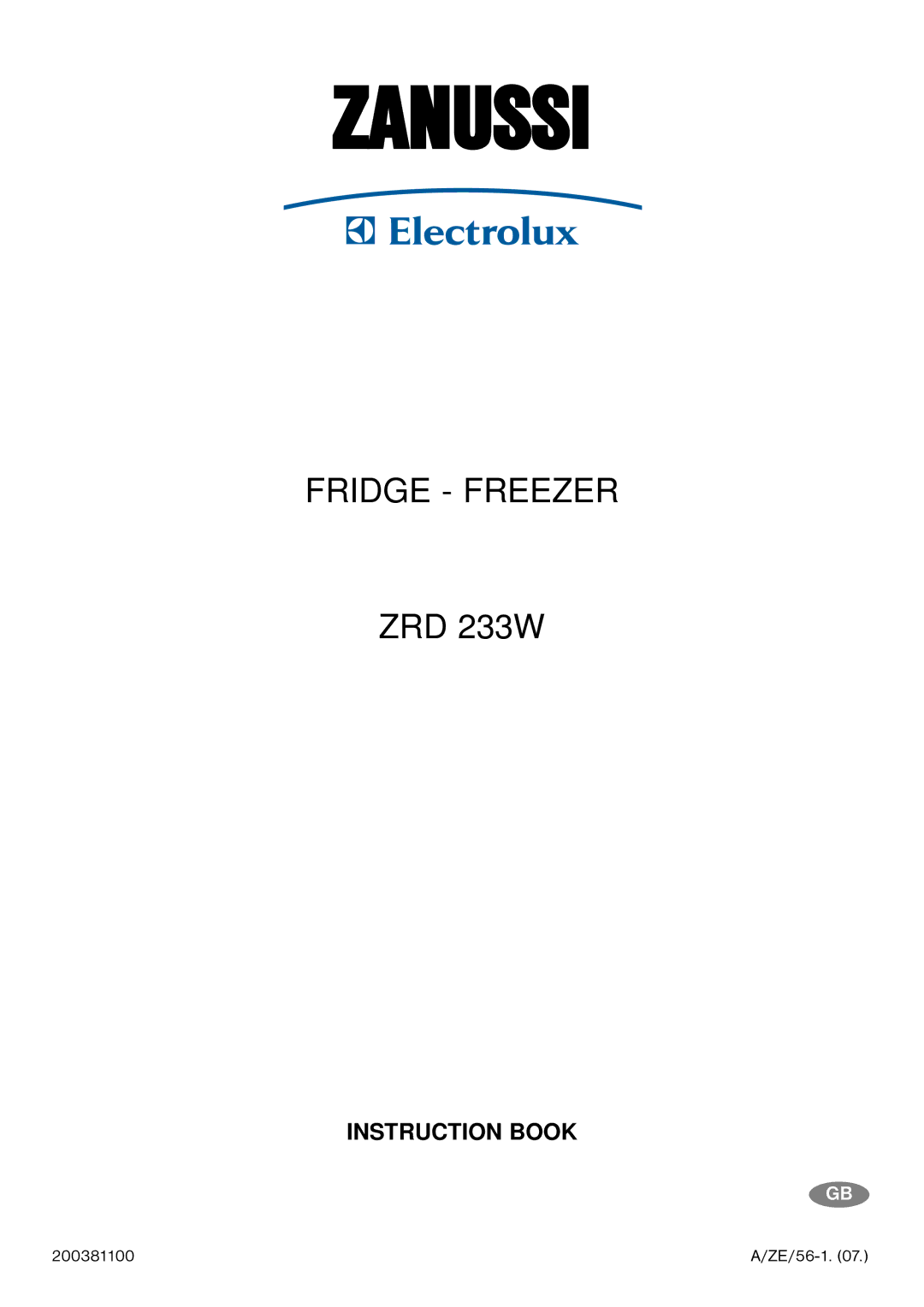 Zanussi ZRD 233W manual Zanussi 