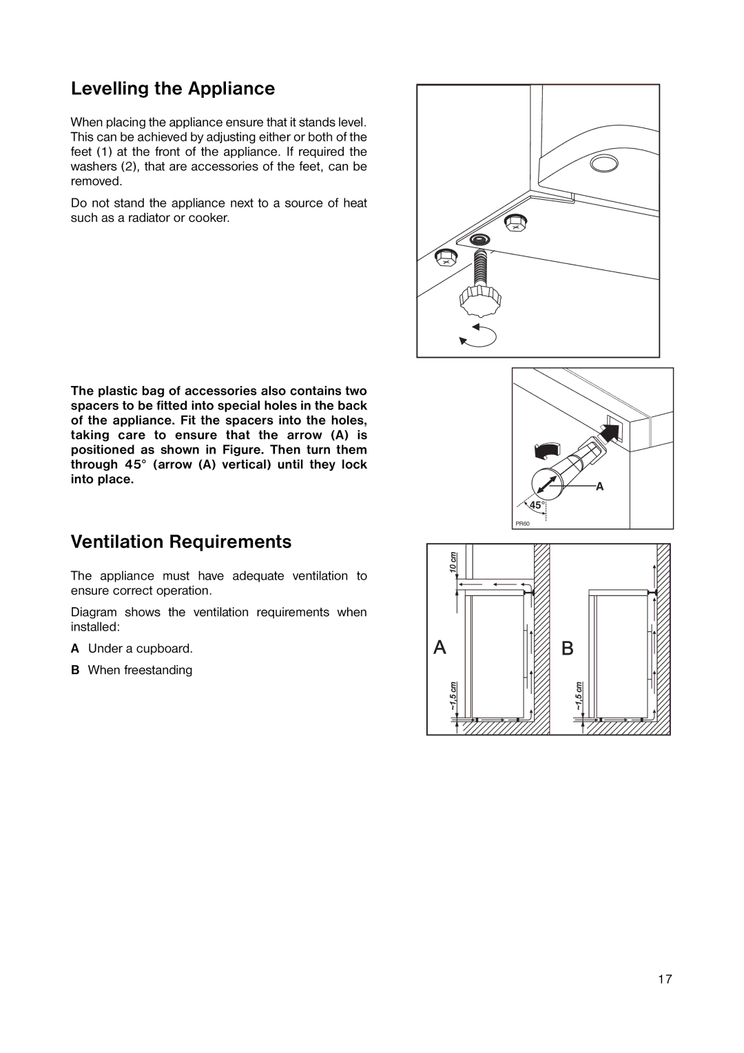 Zanussi ZRD 233W manual Levelling the Appliance, Ventilation Requirements 