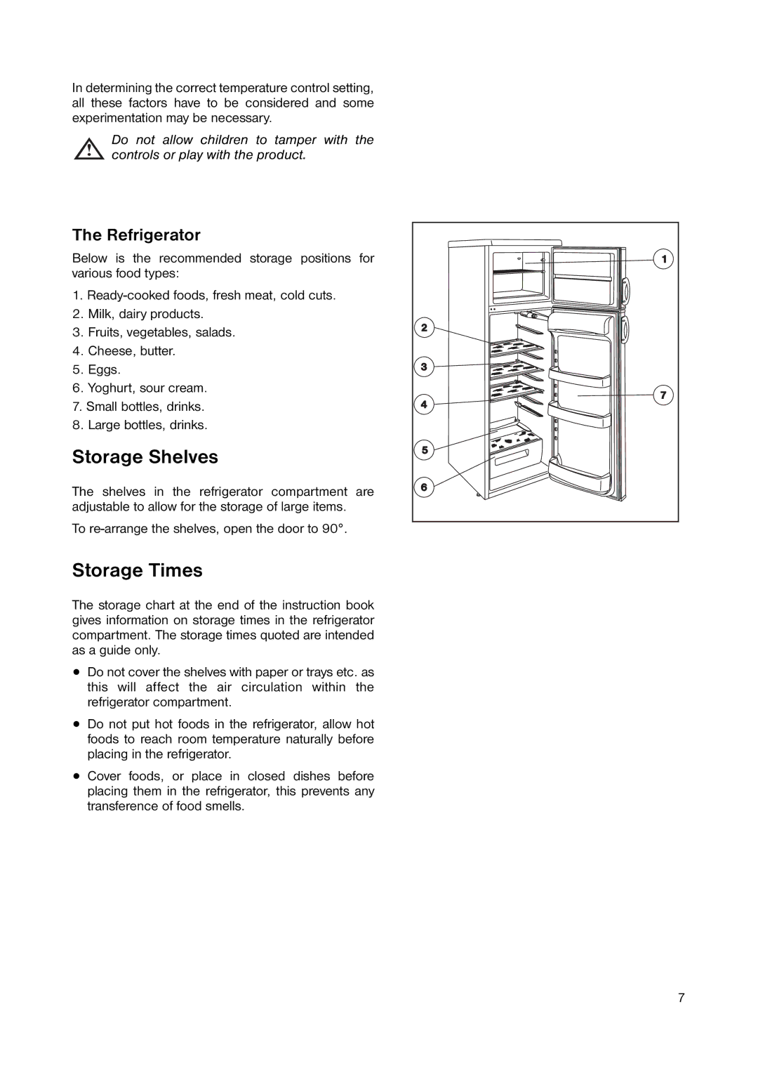 Zanussi ZRD 7846 manual Storage Shelves, Storage Times 