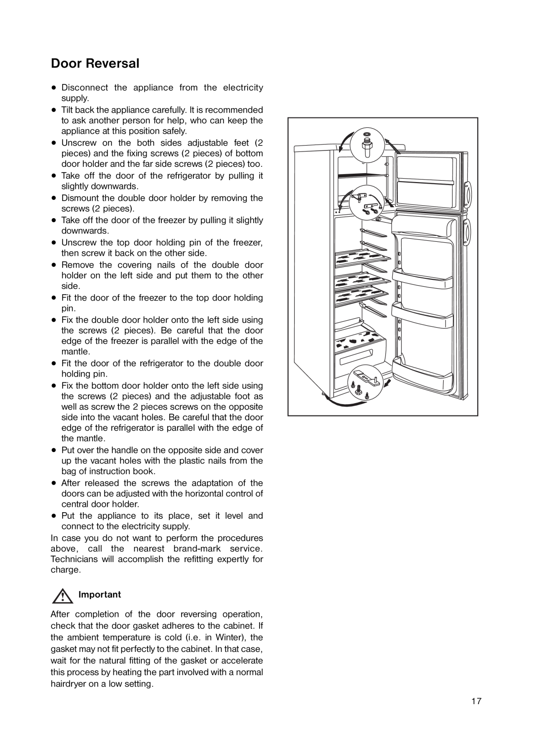 Zanussi ZRD 7846 manual Door Reversal 