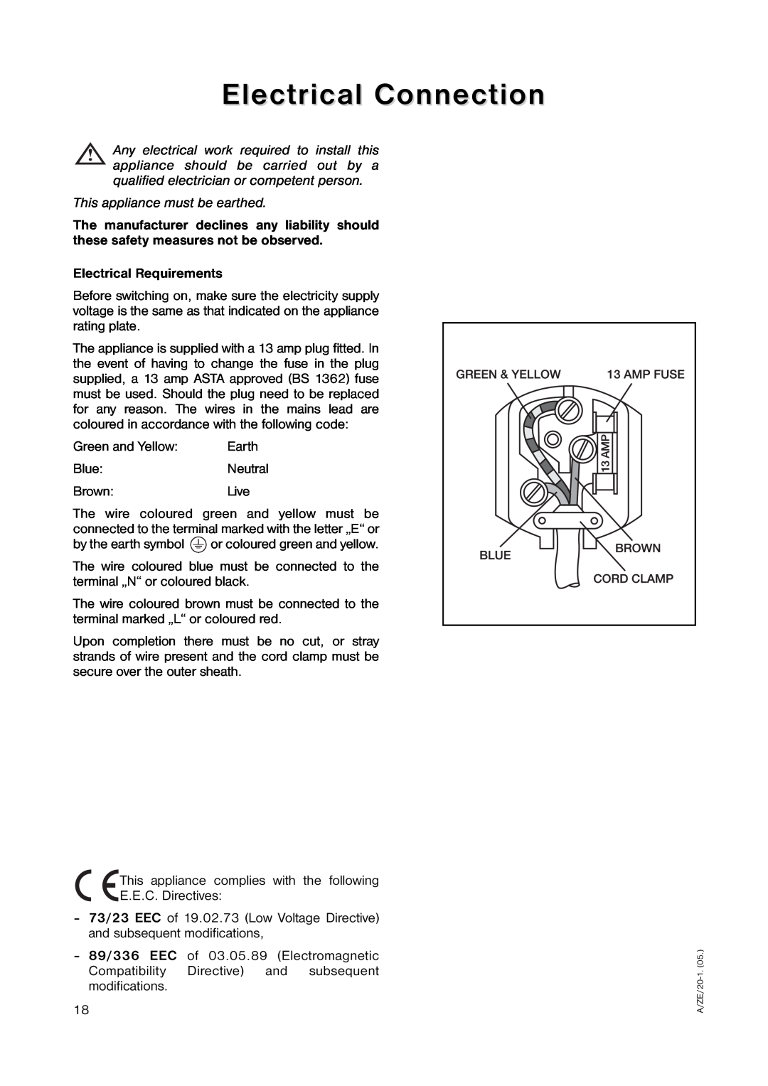 Zanussi ZRD 7846 manual Electrical Connection, This appliance must be earthed, Electrical Requirements 