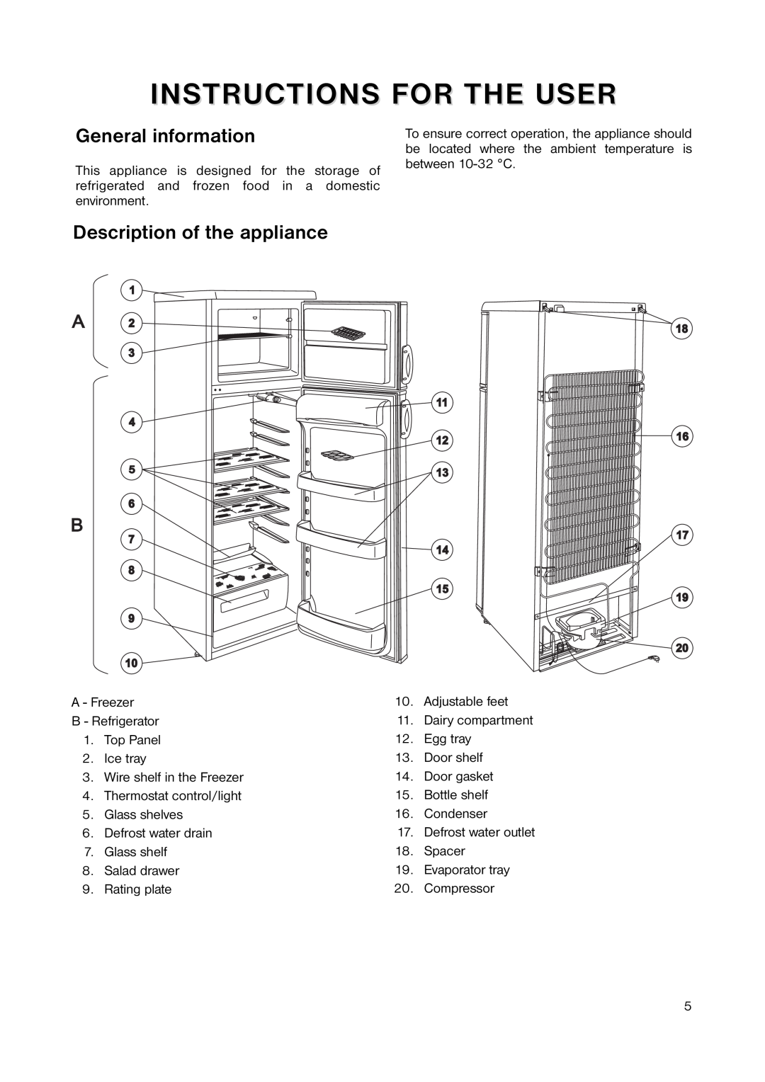 Zanussi ZRD 7846 manual Instructions For The User, General information, Description of the appliance 