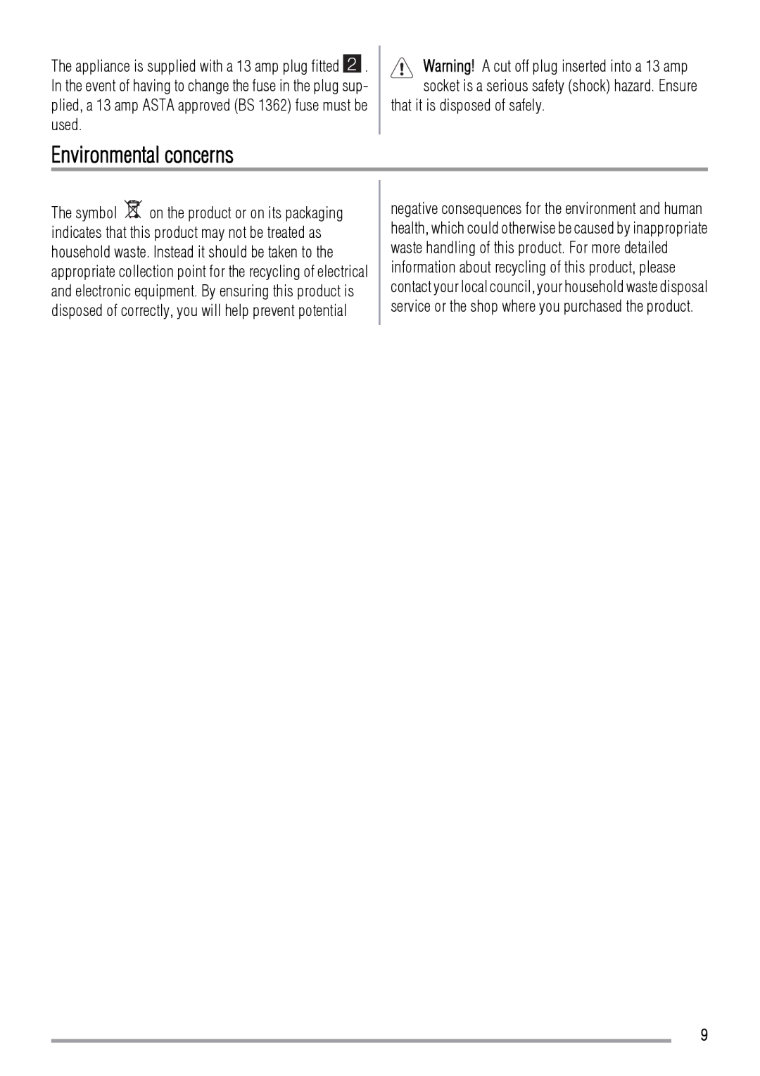 Zanussi ZRG715SW user manual Environmental concerns, That it is disposed of safely 