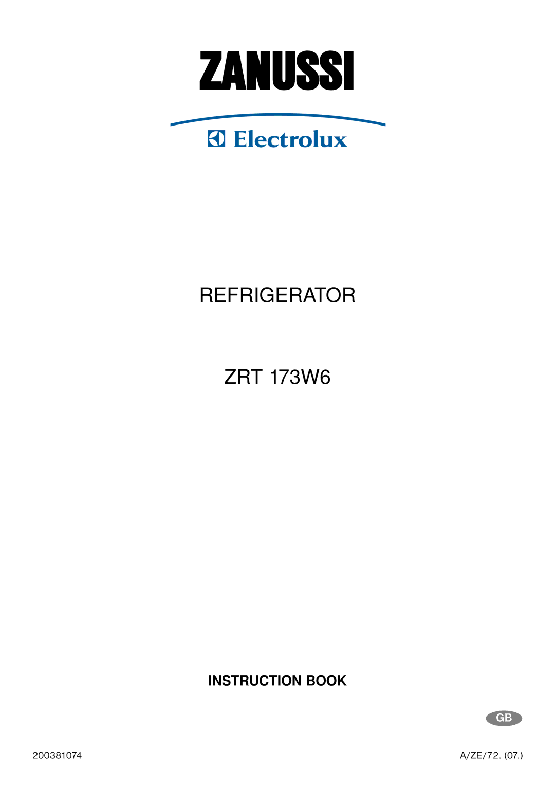 Zanussi ZRT 173W6 manual Zanussi 