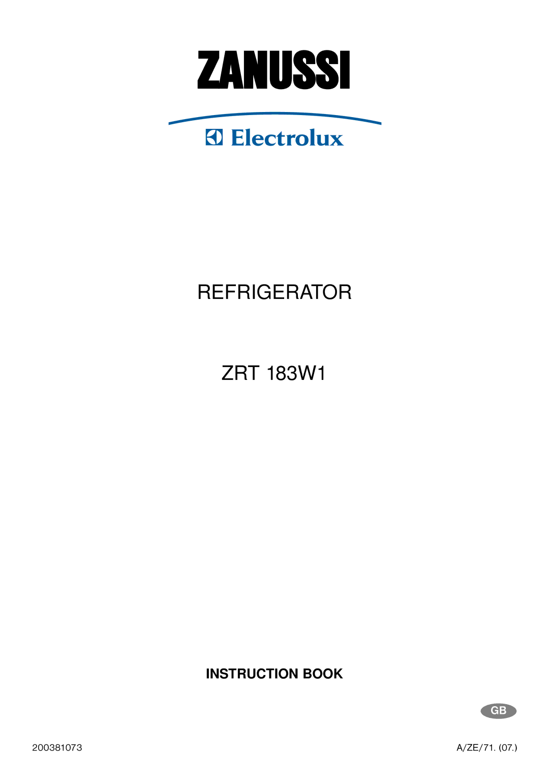 Zanussi ZRT 183W1 manual Zanussi 