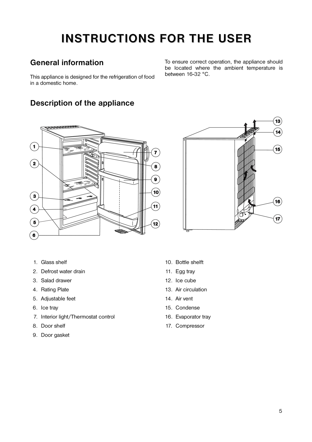 Zanussi ZRT 6647 manual Instructions For The User, General information, Description of the appliance 
