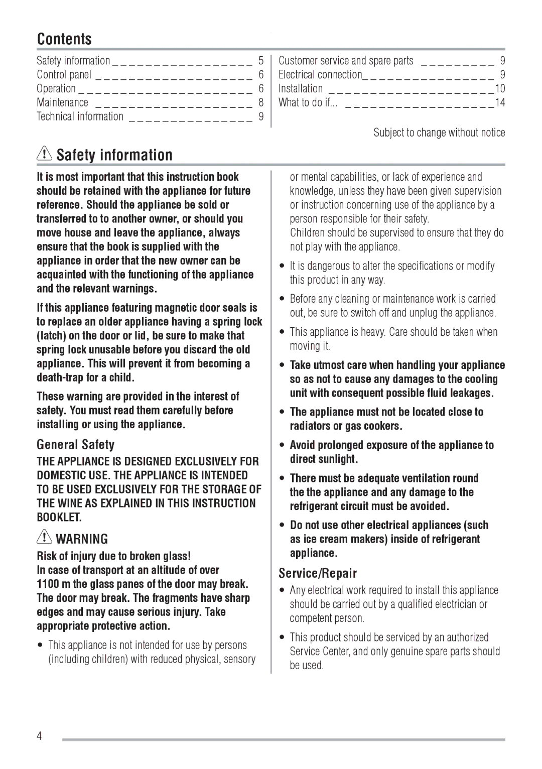 Zanussi ZRW106N user manual Contents 