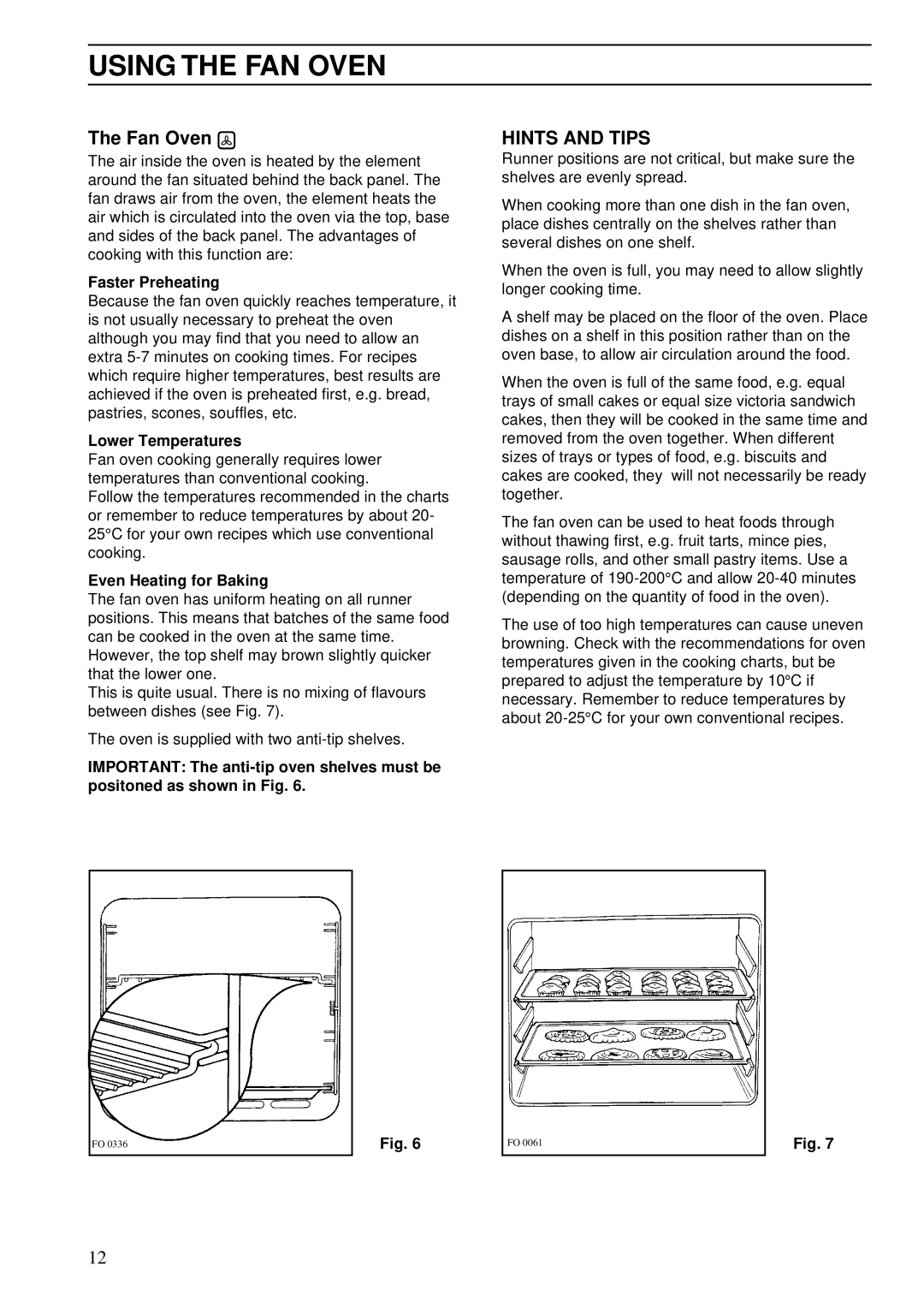 Zanussi ZSA 15 installation manual Using the FAN Oven, Fan Oven, Hints and Tips 