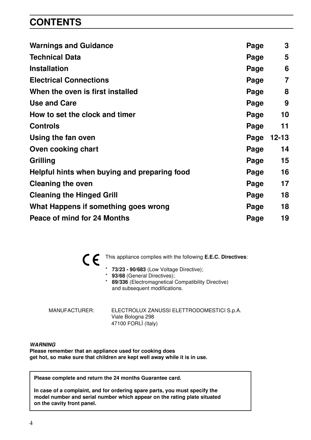 Zanussi ZSA 15 installation manual Contents 