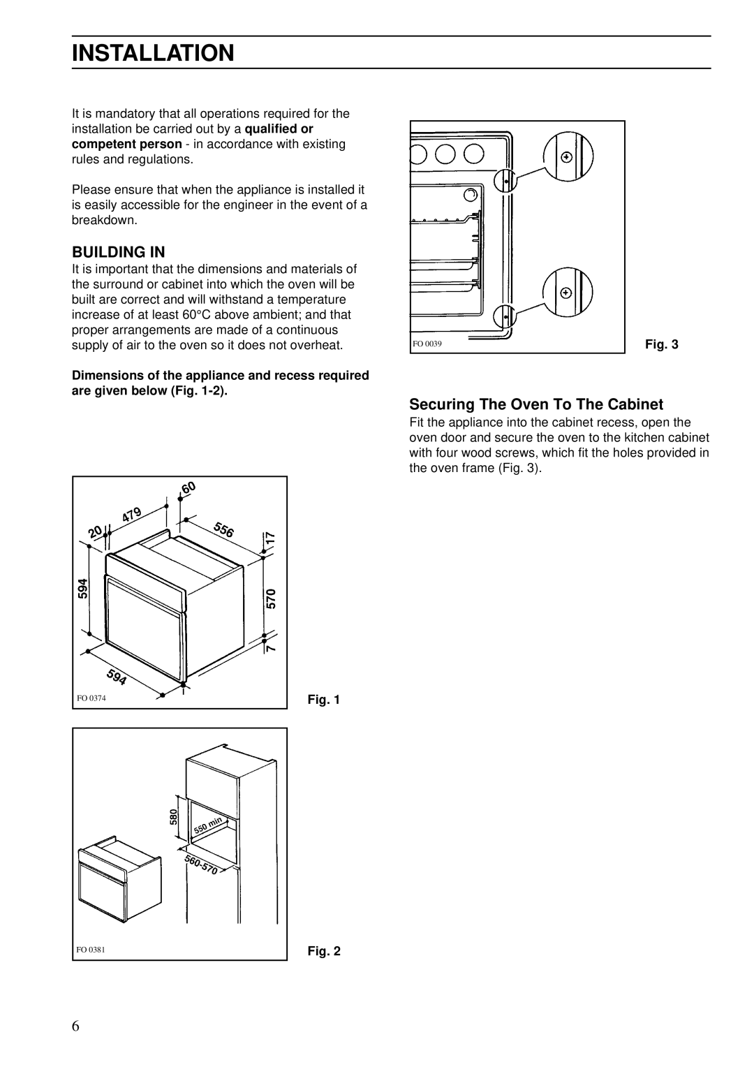 Zanussi ZSA 15 installation manual Installation, Building, Securing The Oven To The Cabinet 