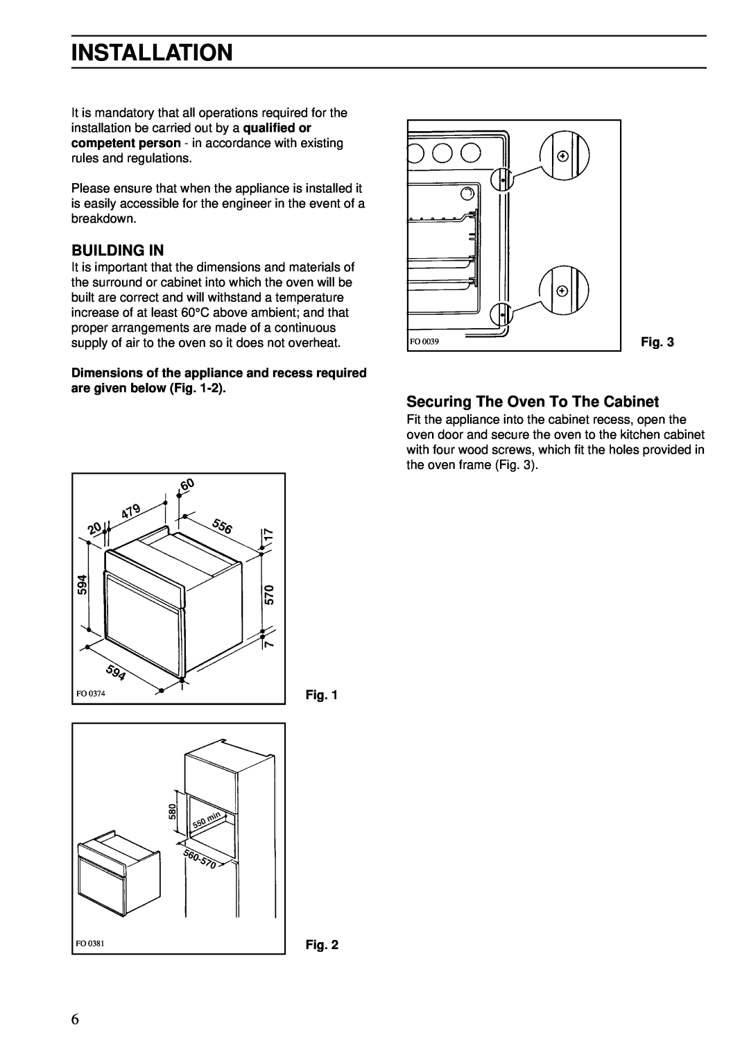 Zanussi ZSA 15 installation manual Installation, Building In, Securing The Oven To The Cabinet 