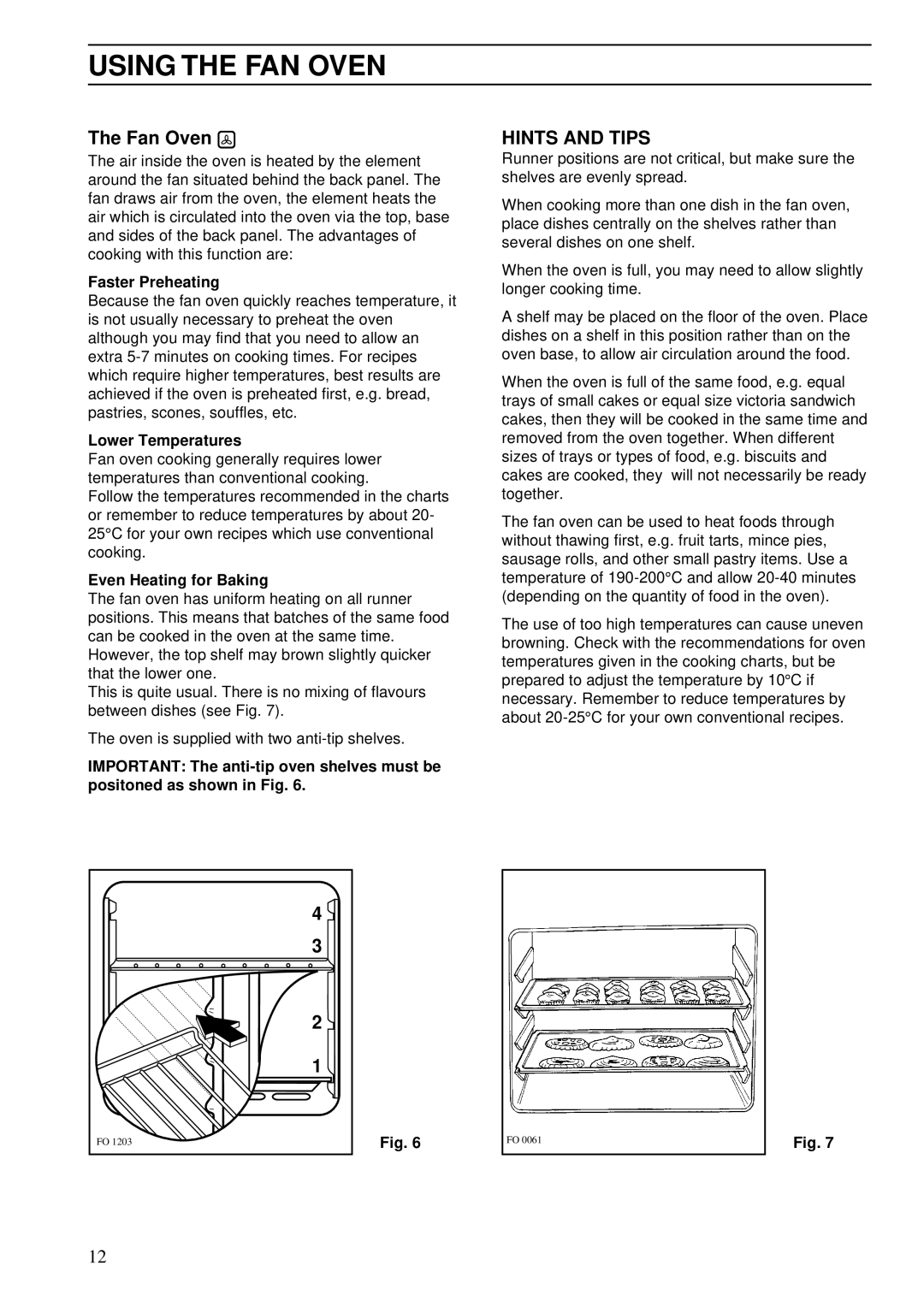 Zanussi ZSA 25 installation manual Using the FAN Oven, Fan Oven, Hints and Tips 