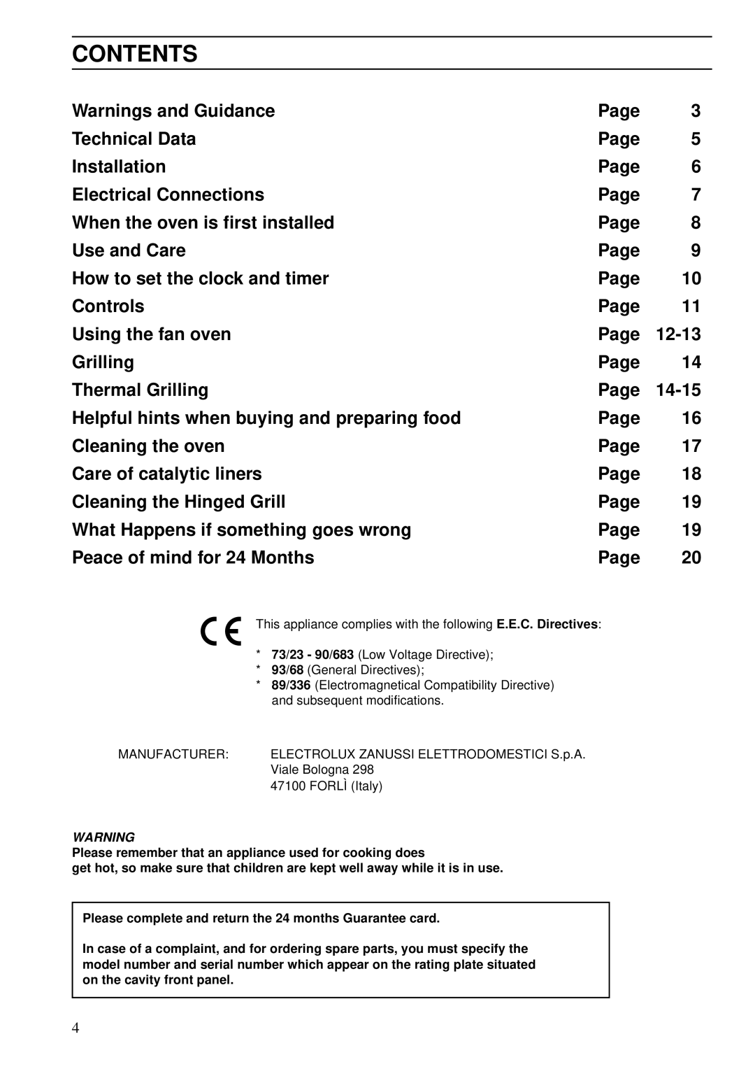 Zanussi ZSA 25 installation manual Contents 