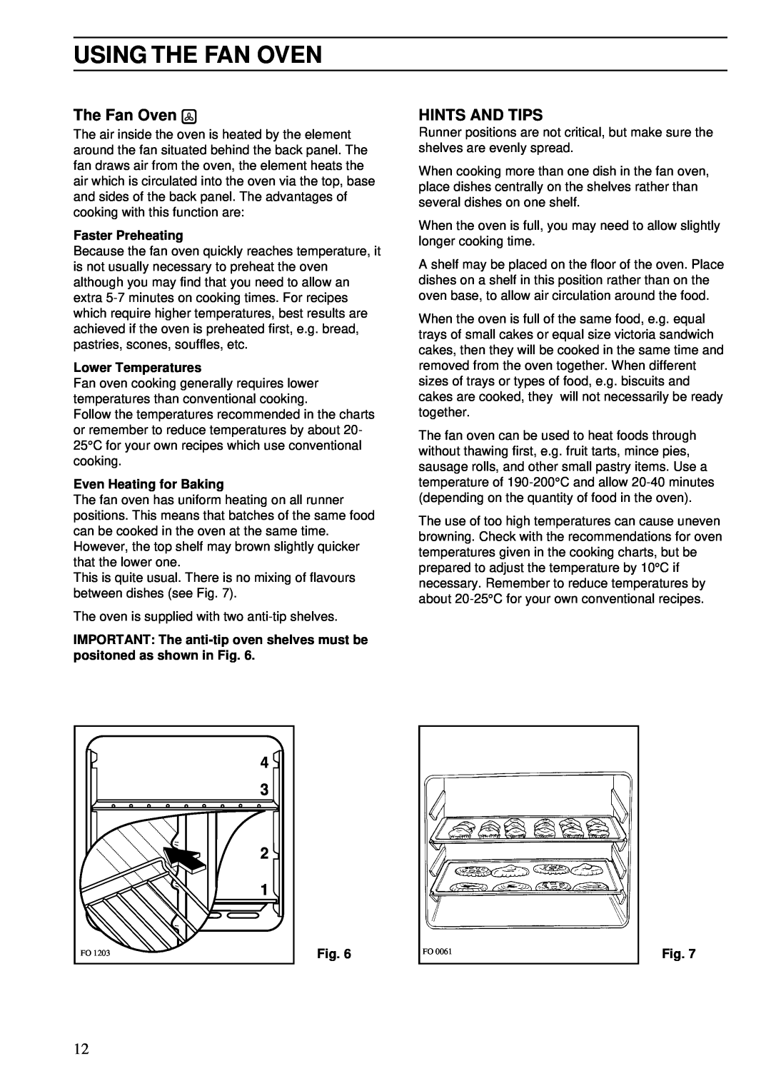 Zanussi ZSA 25 installation manual Using The Fan Oven, Hints And Tips 