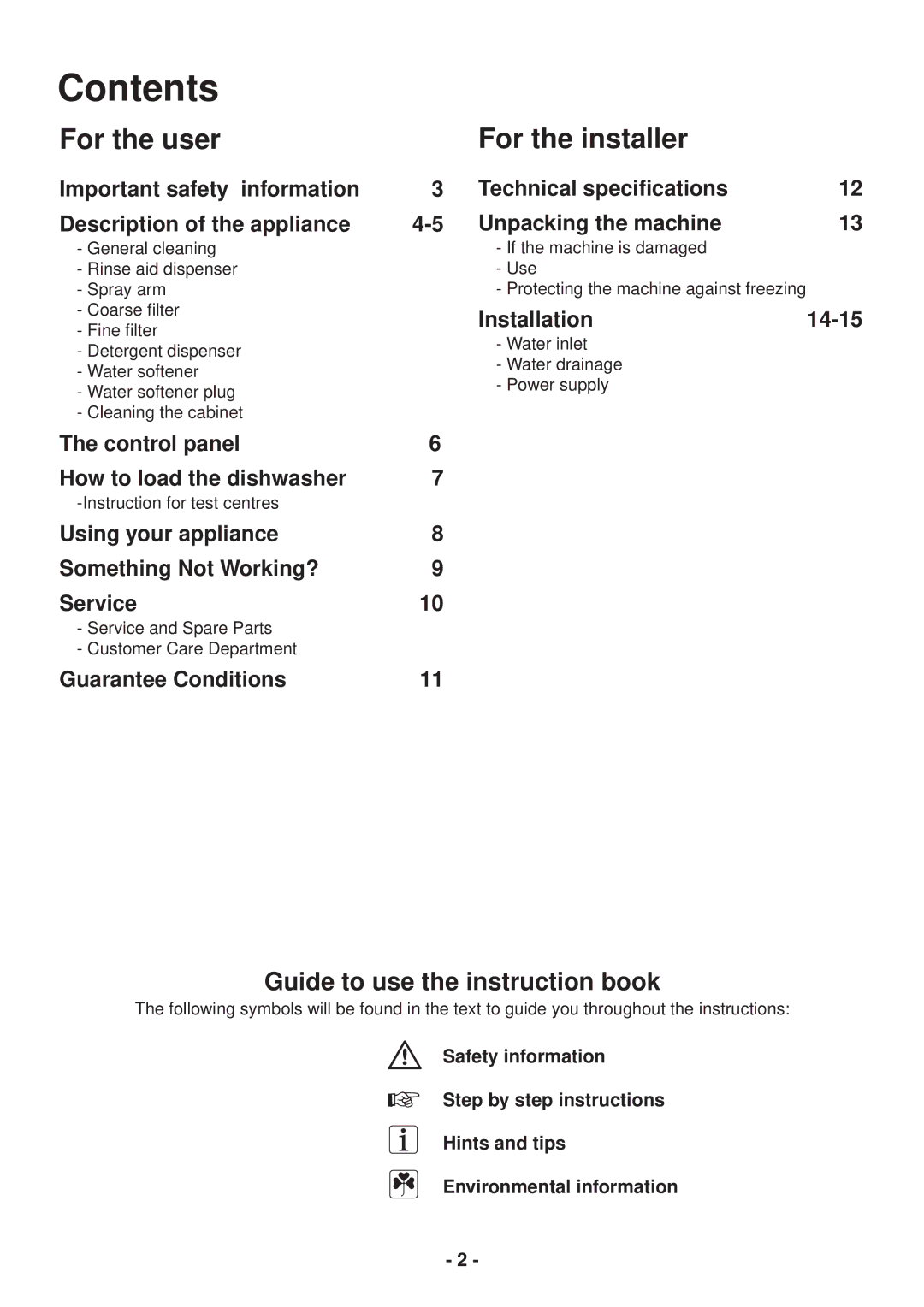 Zanussi ZSF 2400 manual Contents 