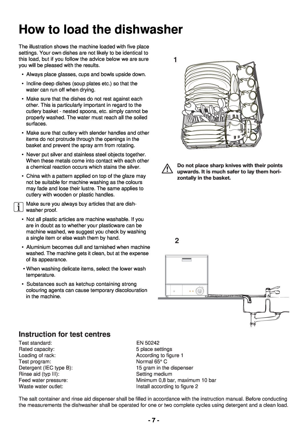 Zanussi ZSF 2400 manual How to load the dishwasher, Instruction for test centres 