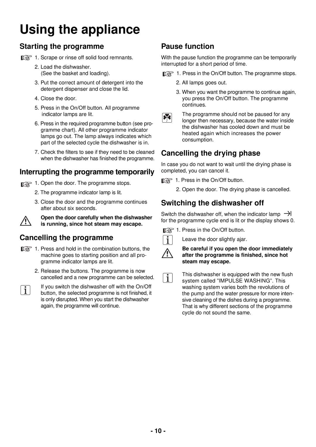 Zanussi ZSF 2440 manual Using the appliance 