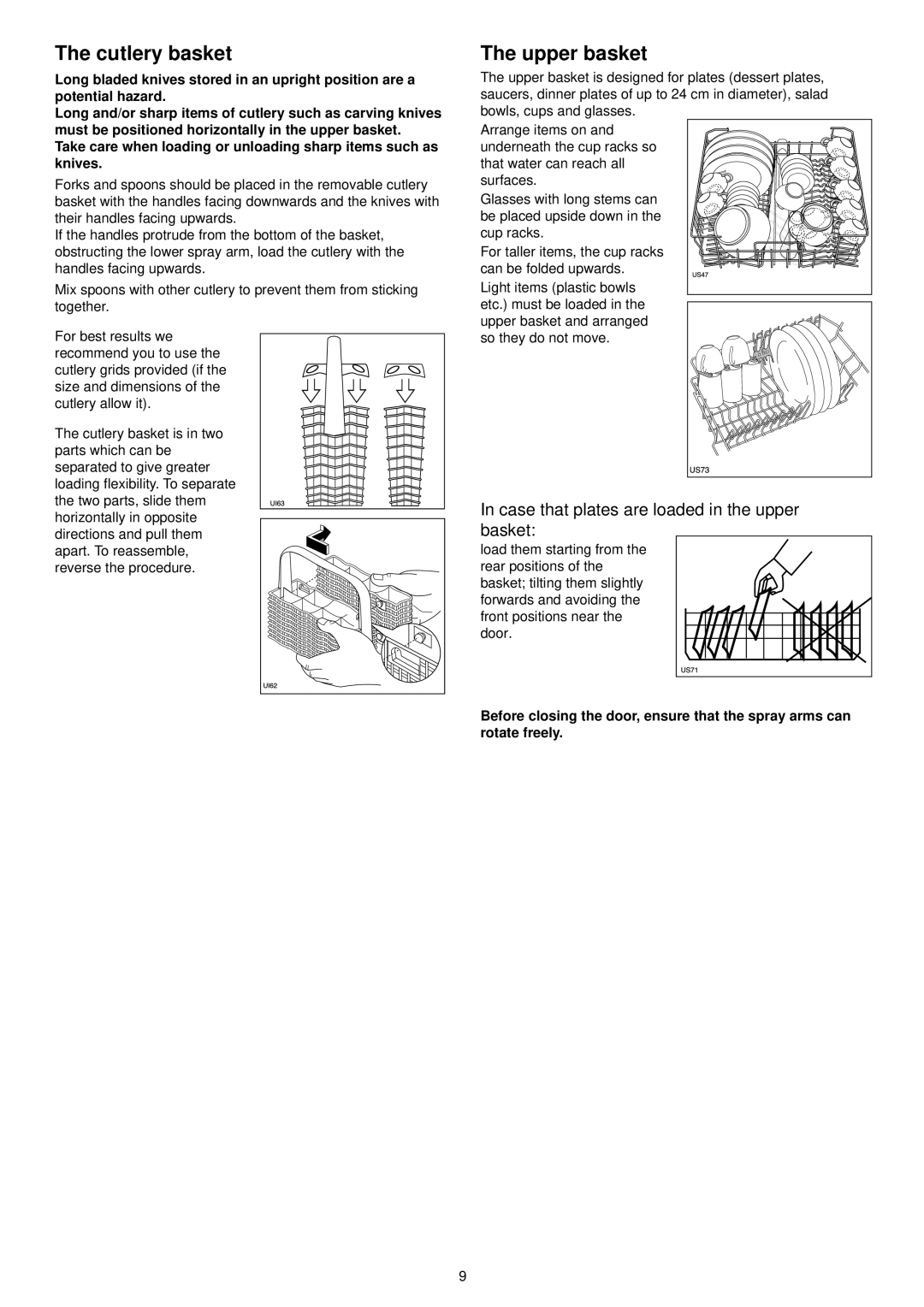 Zanussi ZSF 6128 manual Cutlery basket, Upper basket 