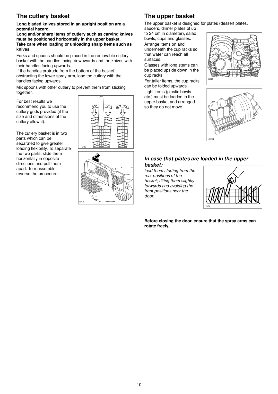 Zanussi ZSF 6152 manual The cutlery basket, The upper basket, In case that plates are loaded in the upper basket 
