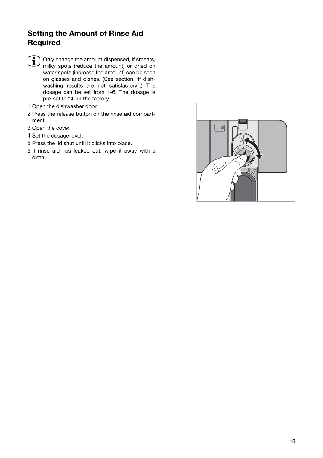 Zanussi ZSF 6171 manual Setting the Amount of Rinse Aid Required 