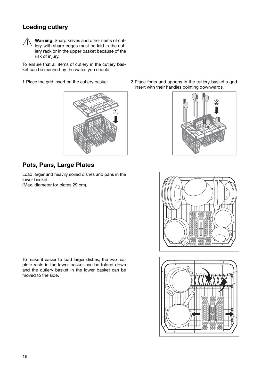 Zanussi ZSF 6171 manual Loading cutlery, Pots, Pans, Large Plates 