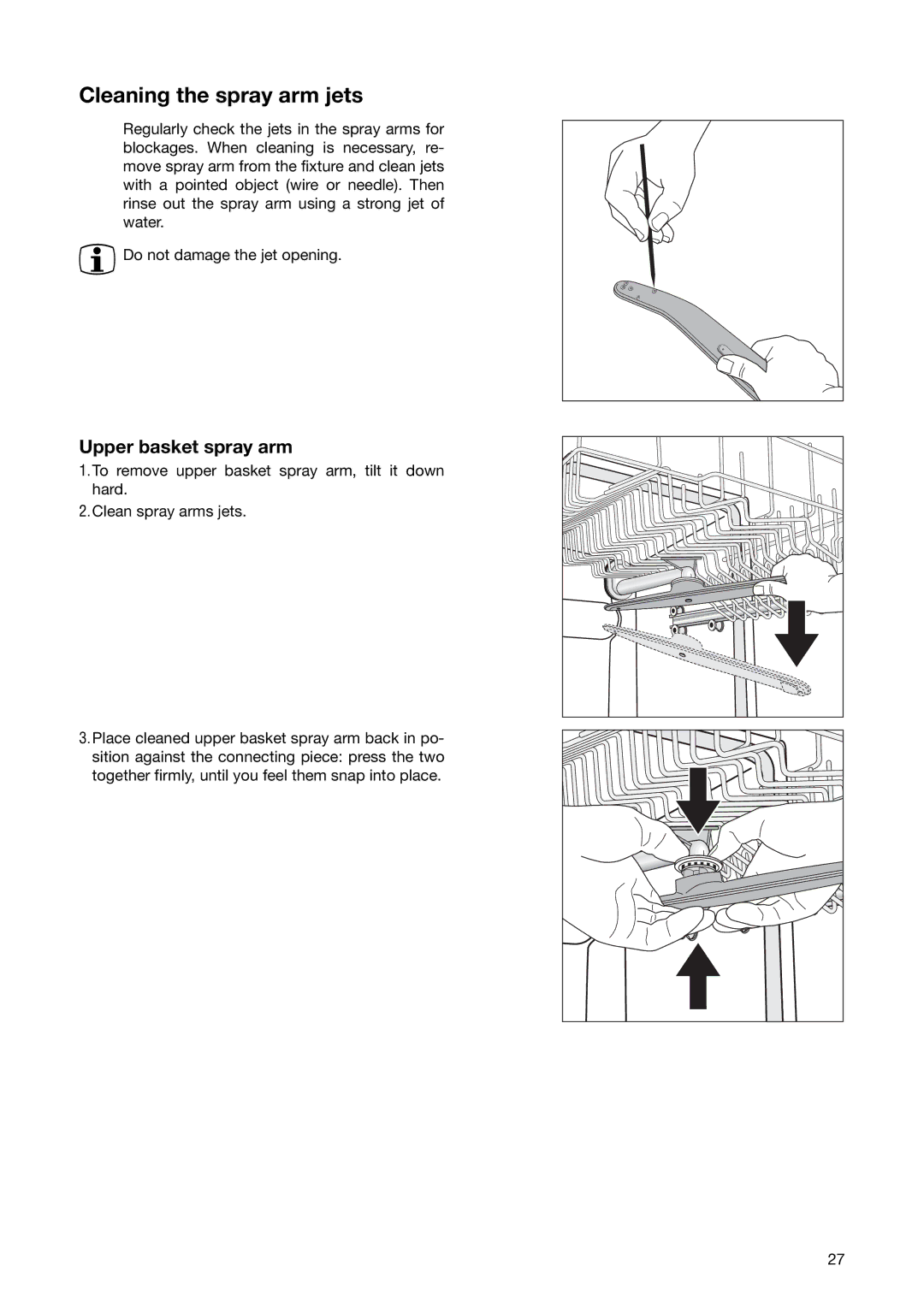 Zanussi ZSF 6171 manual Cleaning the spray arm jets, Upper basket spray arm 