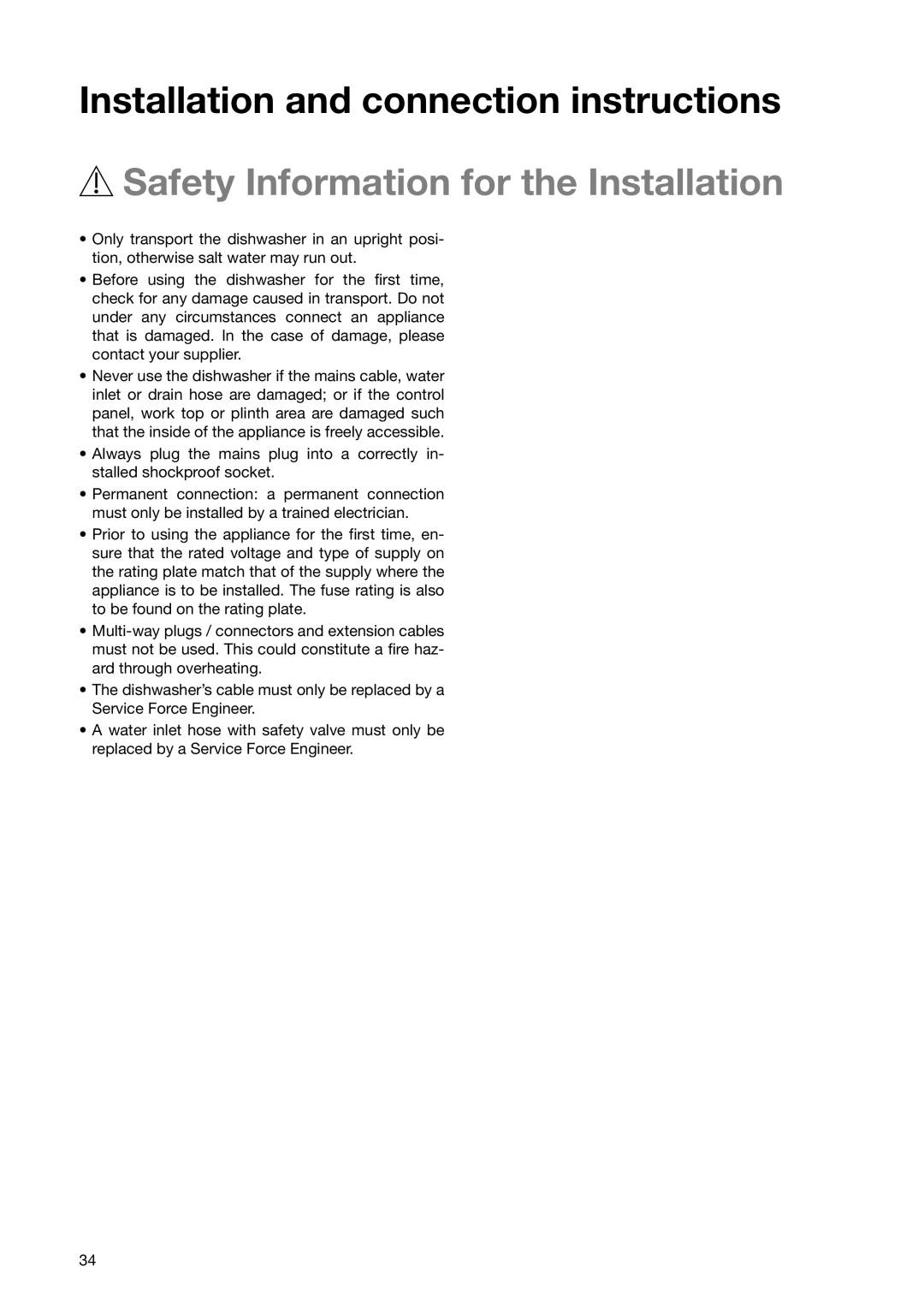 Zanussi ZSF 6171 manual Safety Information for the Installation 